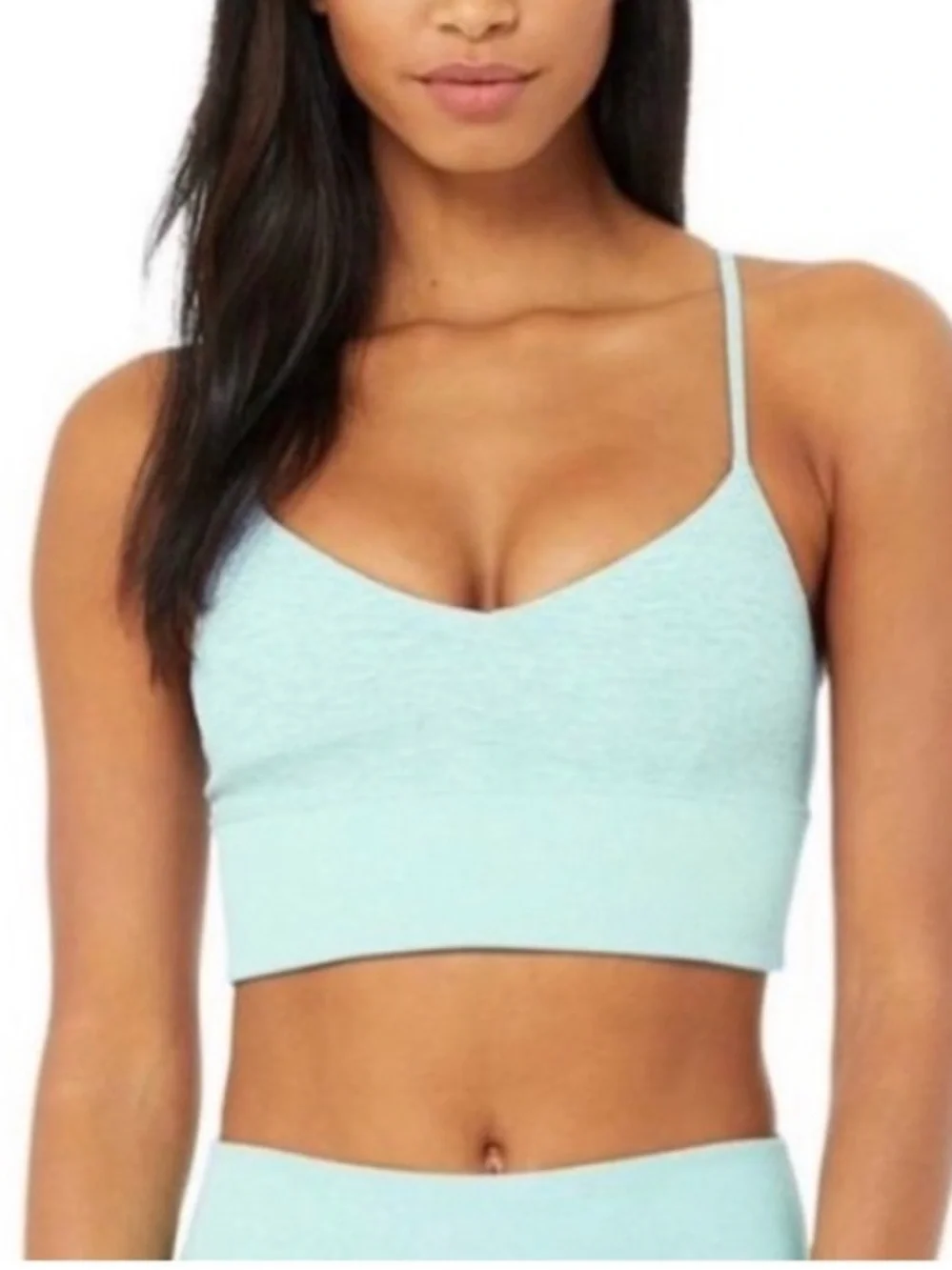 ALO Yoga Lavish Bra In Aqua Strappy Back Sports Bra Small Heather Blue Alosoft
